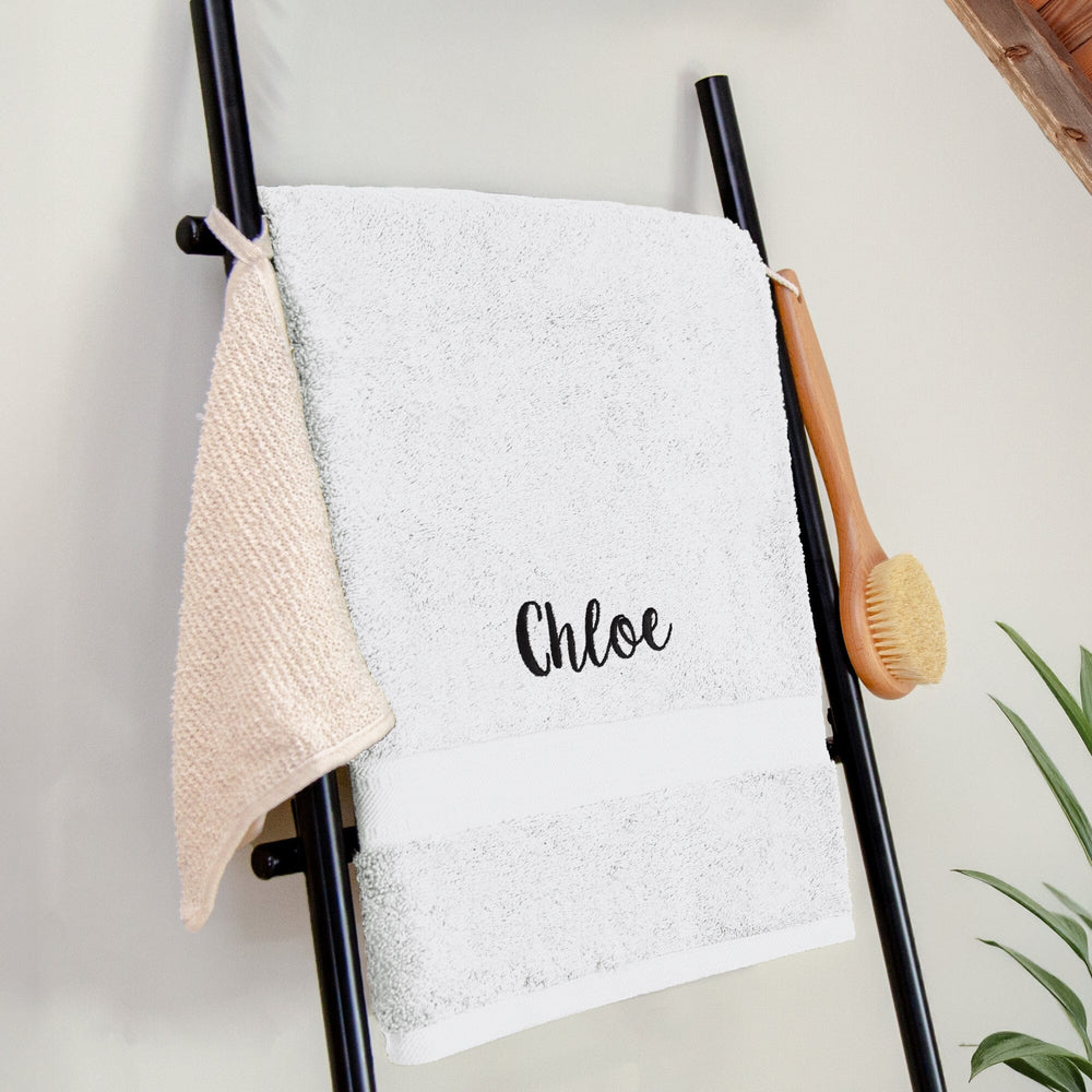 Name on white bath sheet
