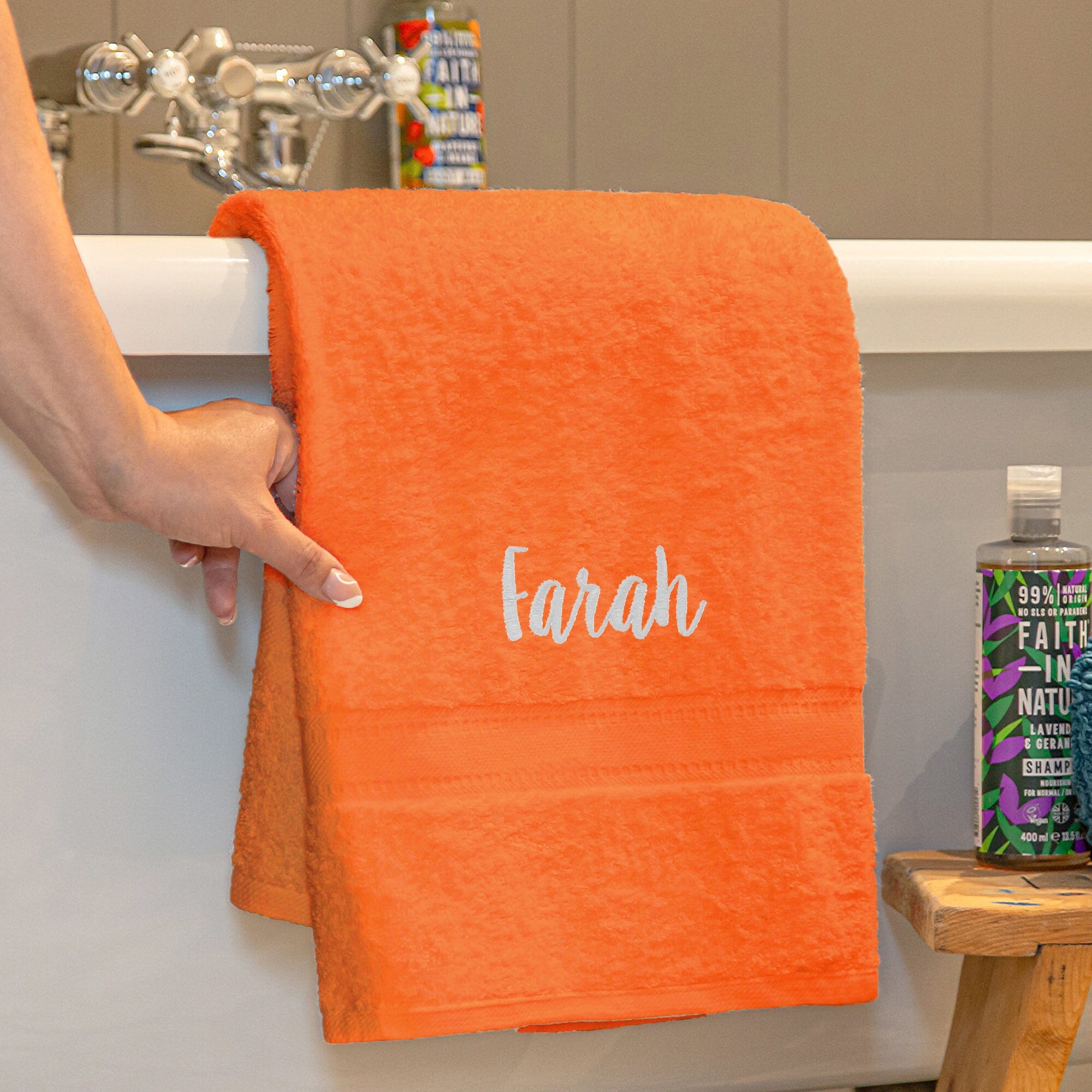 Name on a orange bath towel