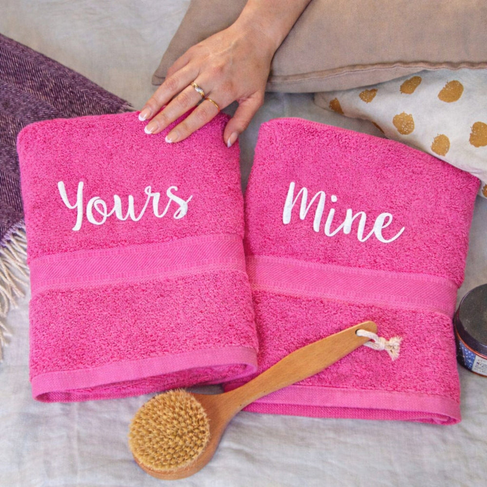 white thread on pink towels