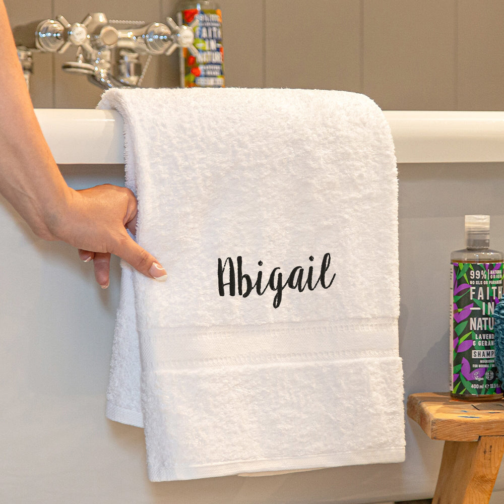 Name on a white bath towel
