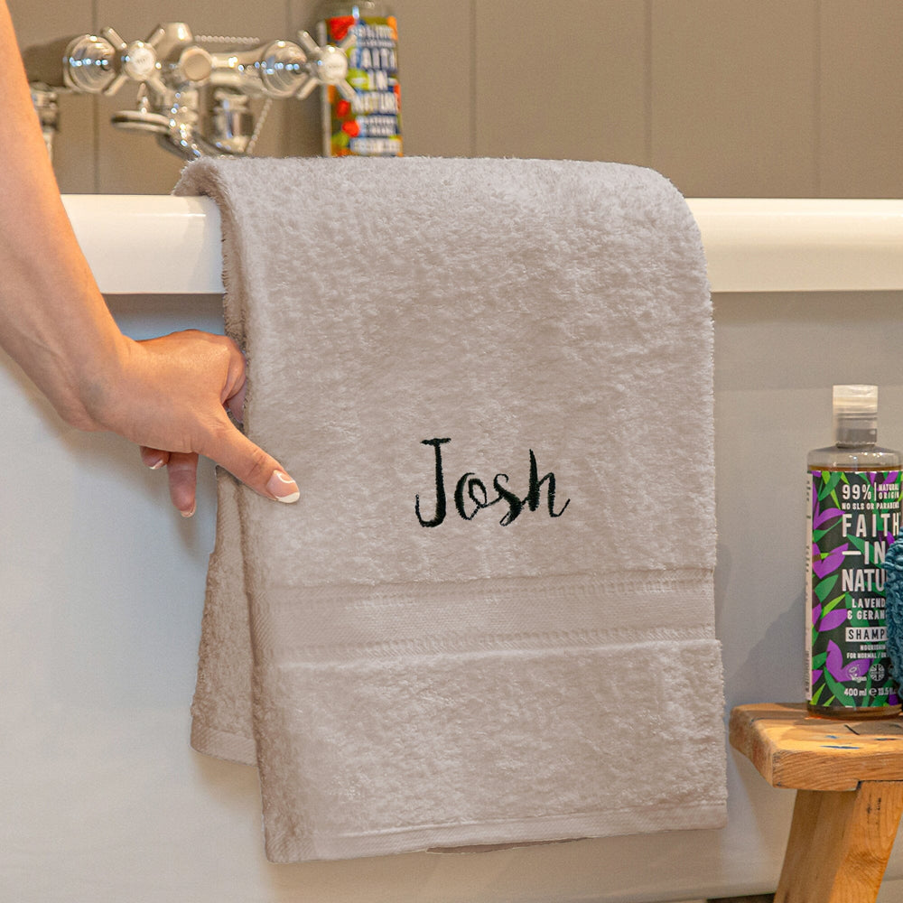 Name on a silver bath towel