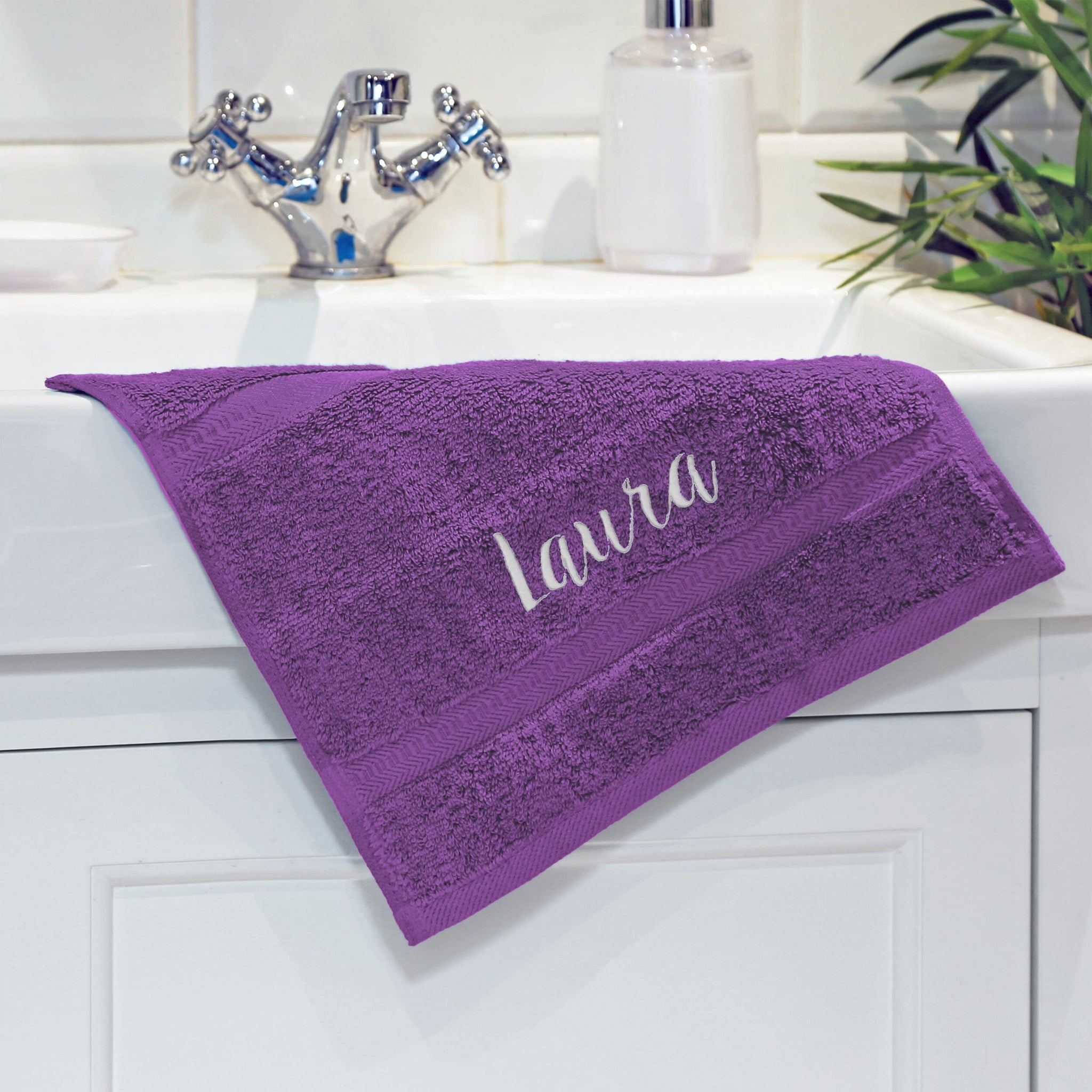 name on purple face flannel