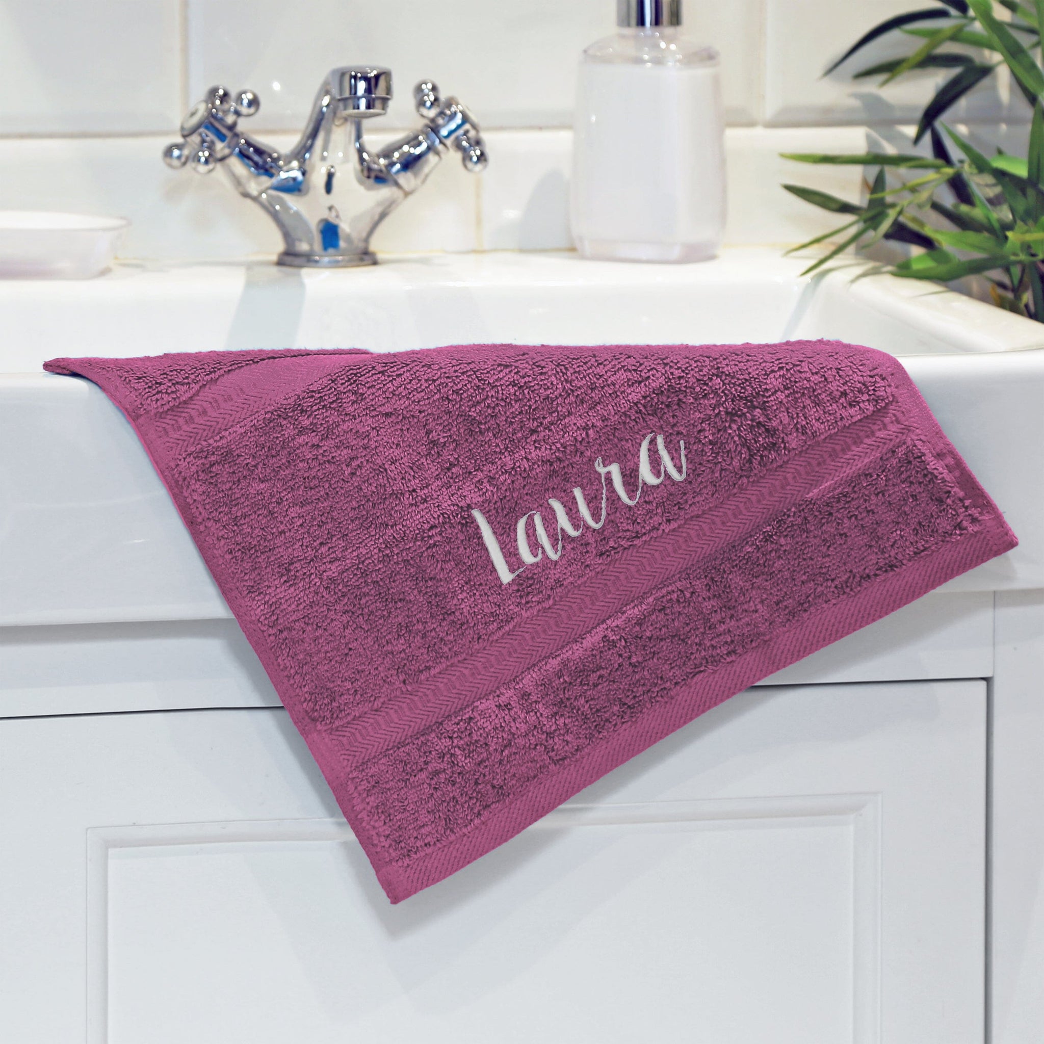 name on aubergine face flannel