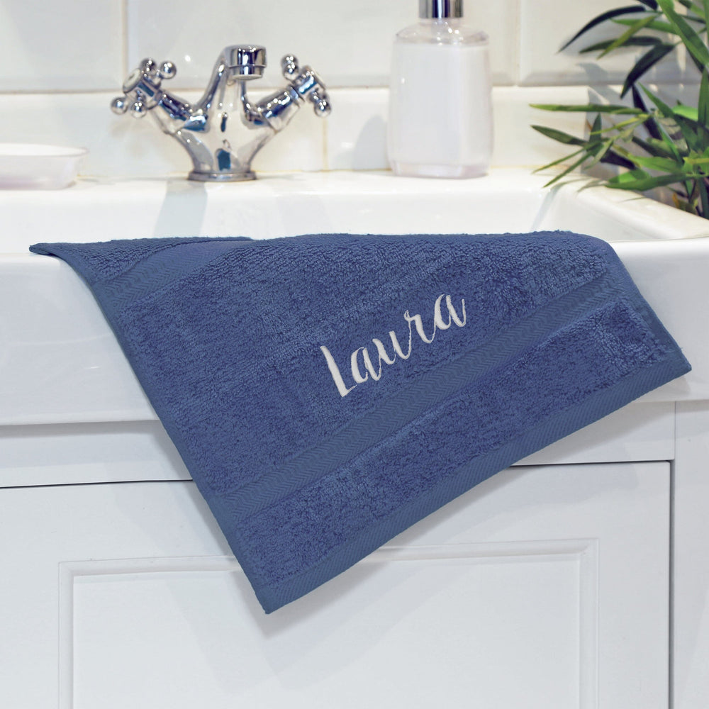 name on navy blue face flannel