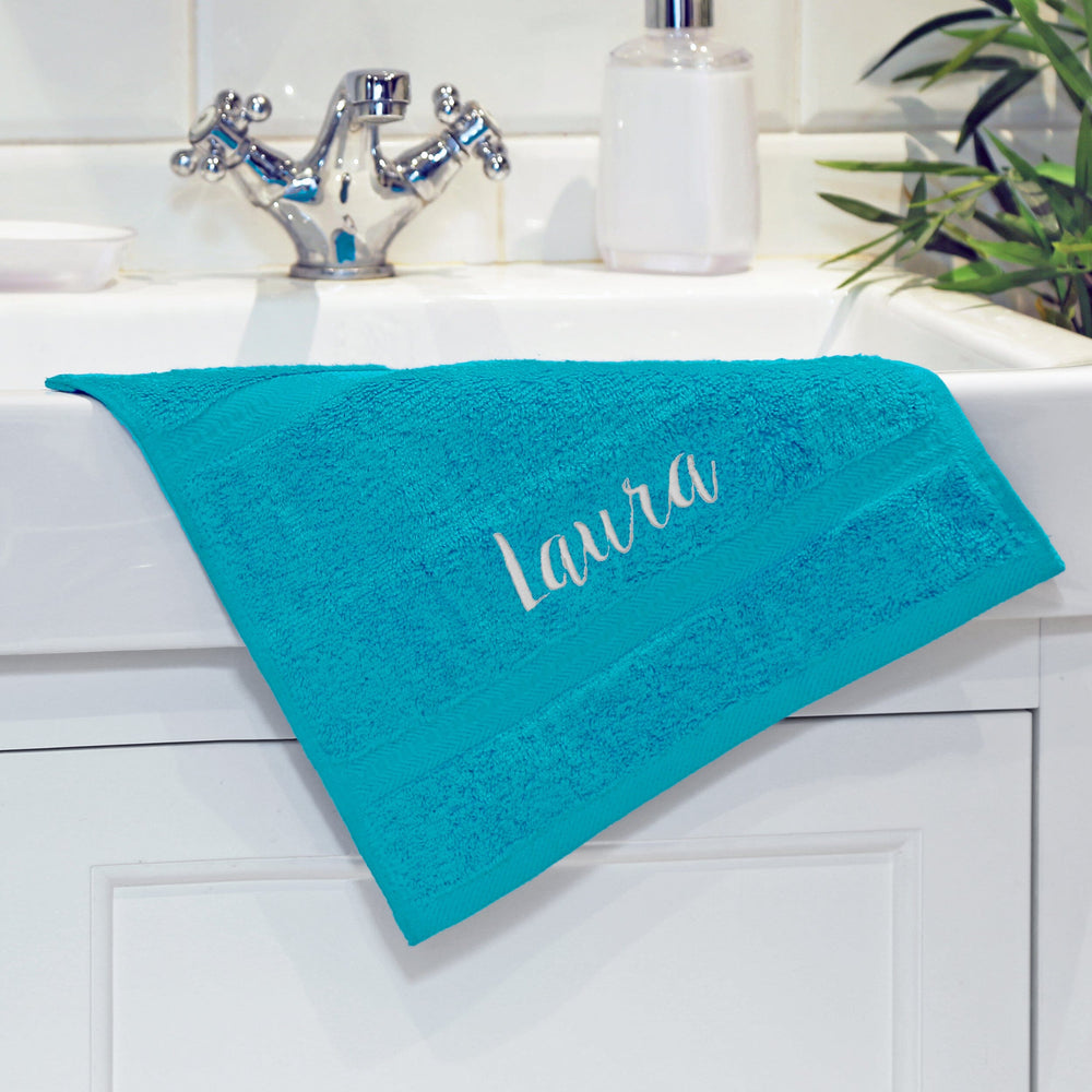 name on turquoise face flannel
