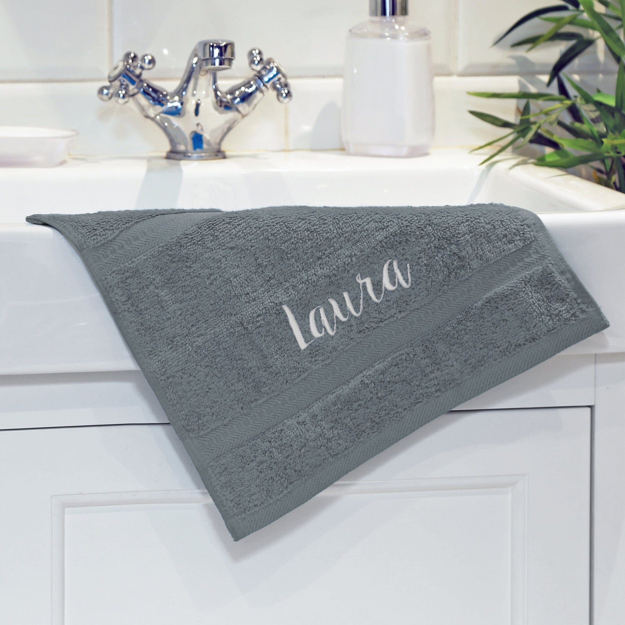 name on grey face flannel