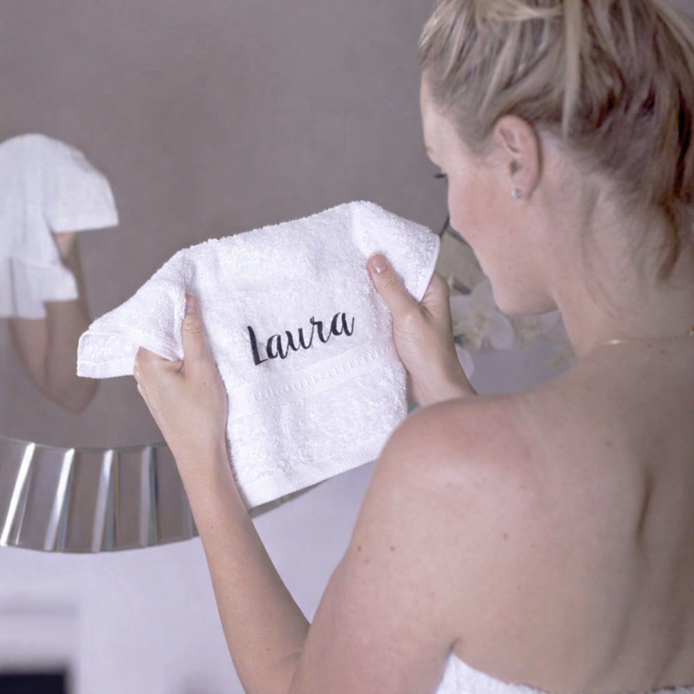 name on white face cloth