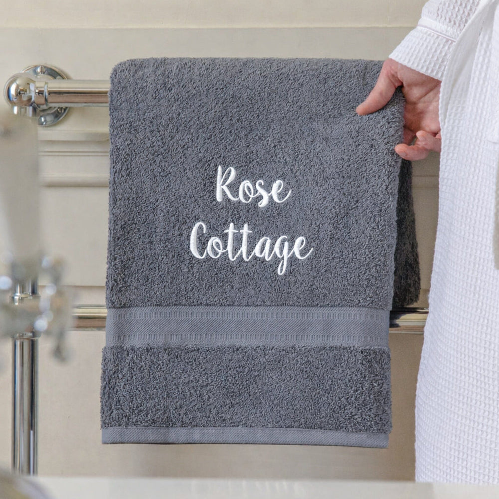 name on slate grey hand towel