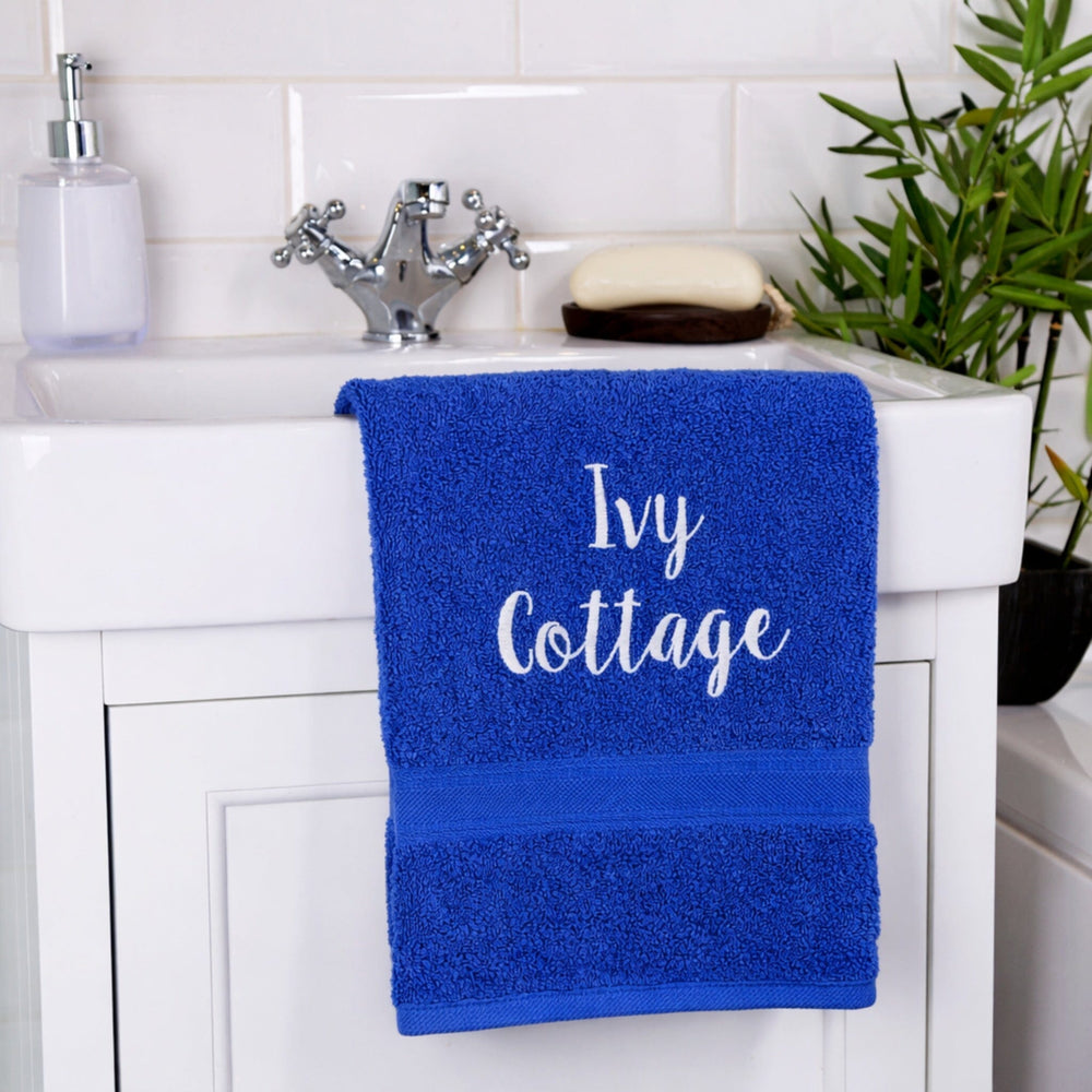 name on royal blue hand towel