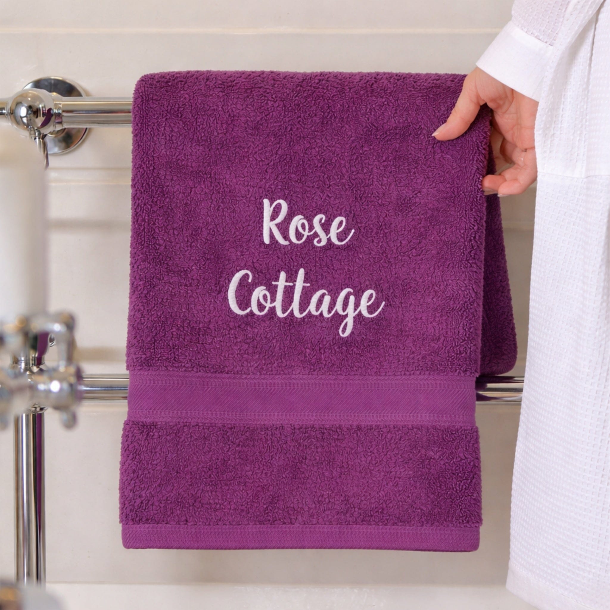 name on aubergine hand towel