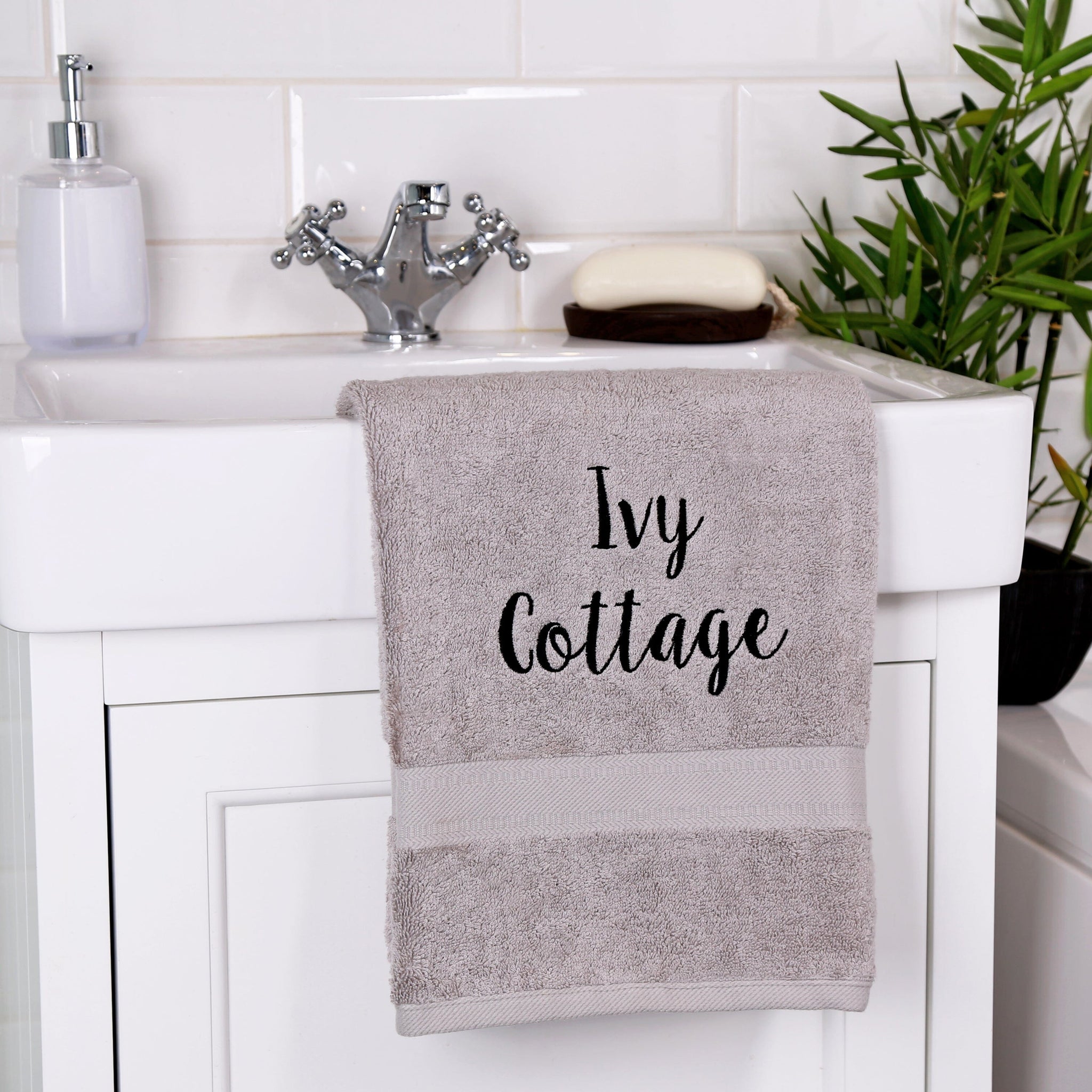 name on silver hand towel