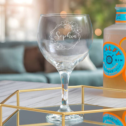 Personalised Elegant Gin Glass With Flower Designs