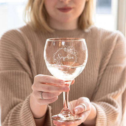 Personalised Elegant Gin Glass With Flower Designs