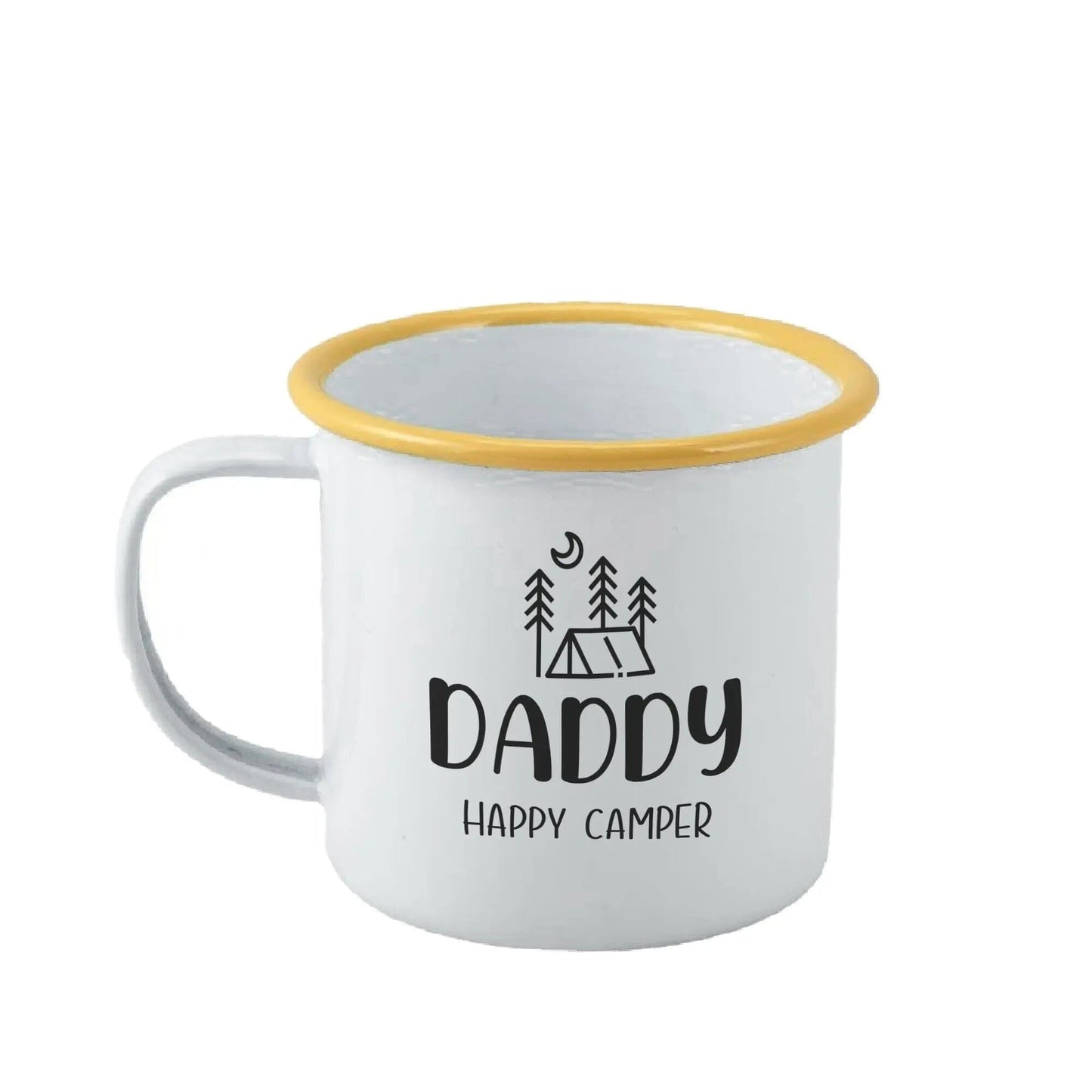 Personalised Enamel Camping Mug - Duncan Stewart 1978 Enamel-White-with-Yellow-Rim-Tent Duncan Stewart 1978