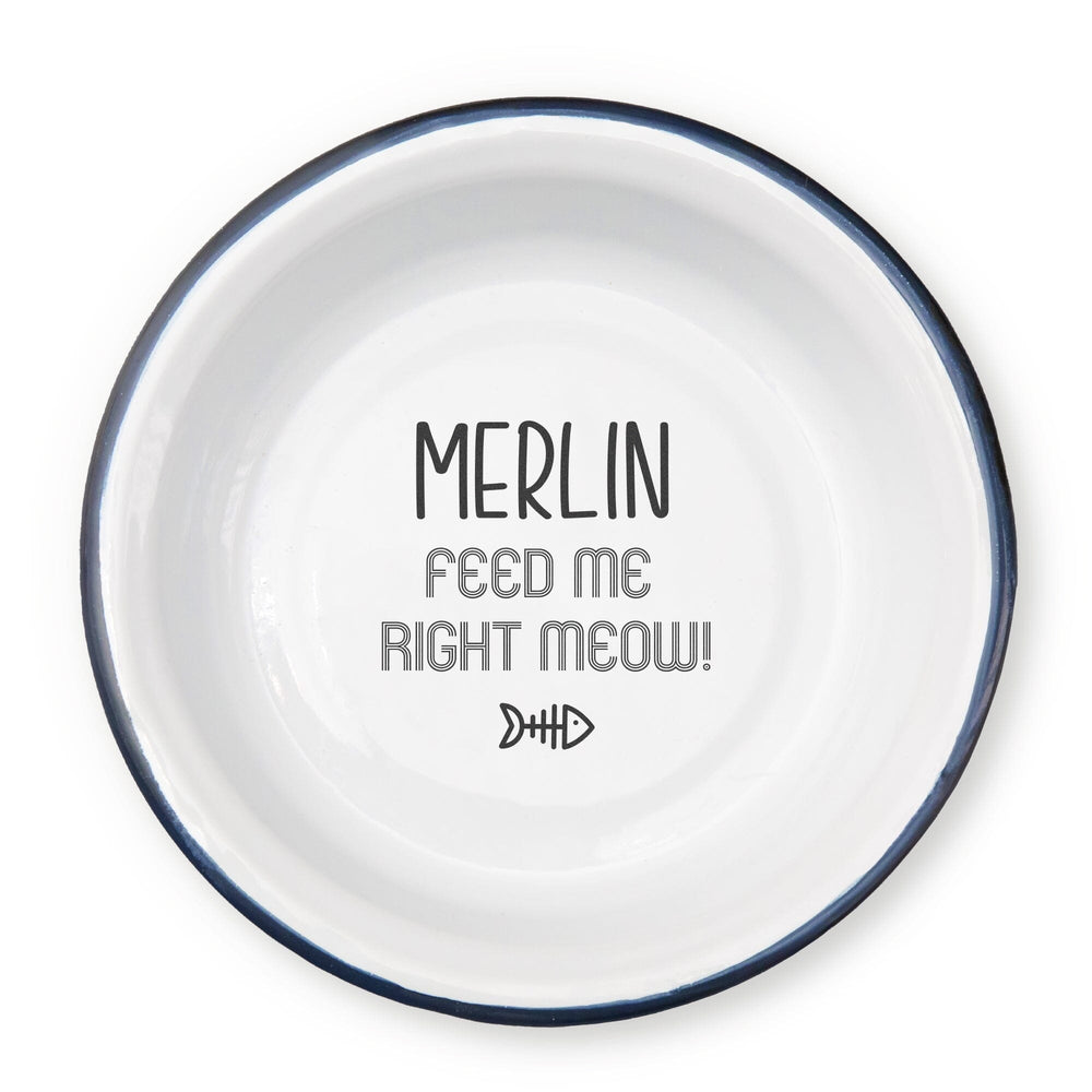 Personalised Enamel Cat Bowl  white backdrop