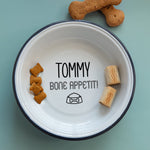 Personalised Enamel Dog Bowl  with dog treats