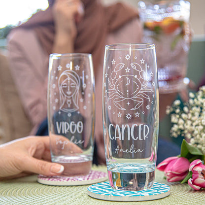 A couple of Hi-Ball glass with Zodiac signs and names engraved