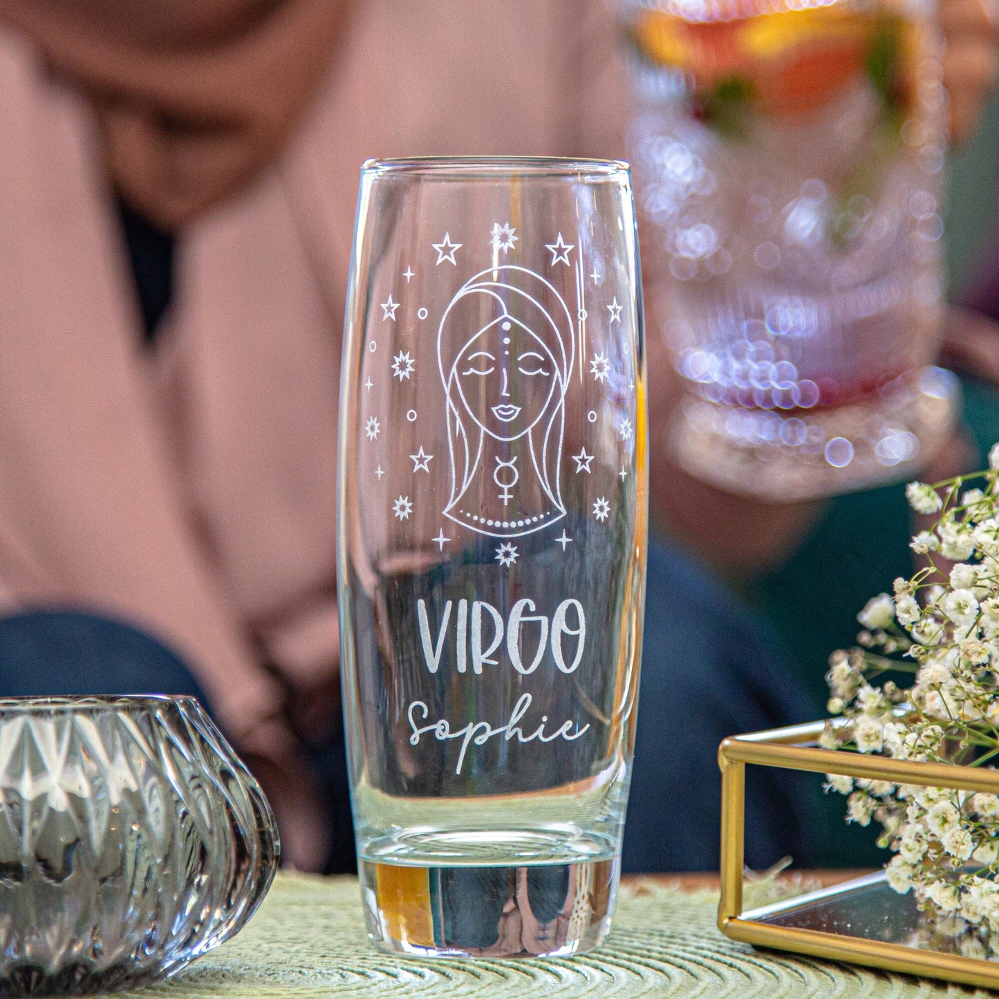 A Hi-Ball glass with Zodiac signs and names engraved