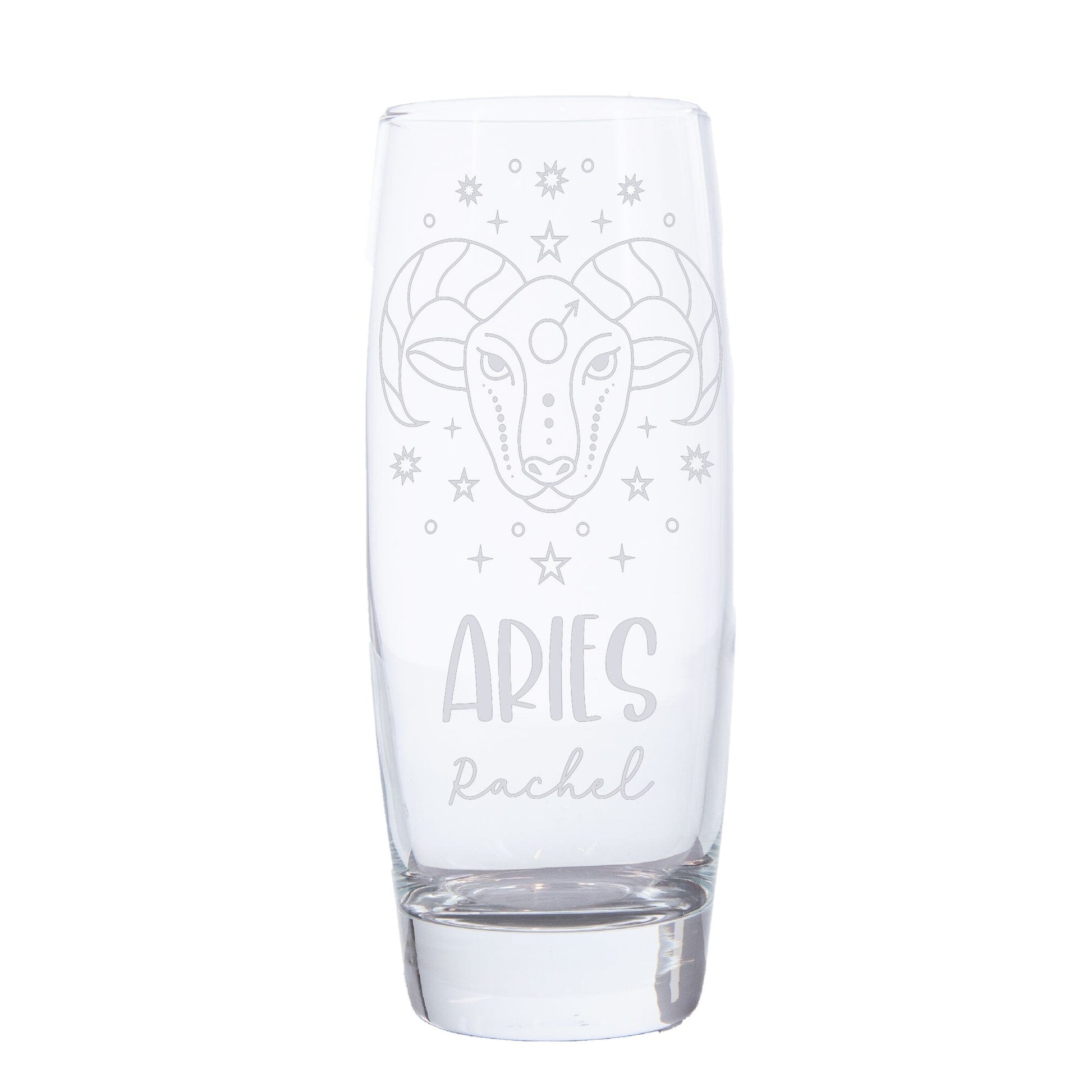 Aries Zodiac sign on Hi Ball glass with a name