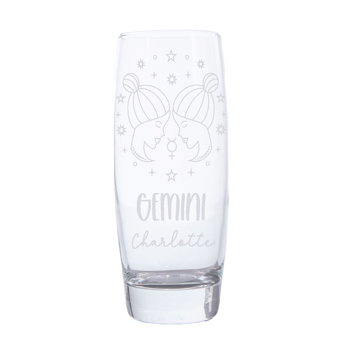 Gemini Zodiac sign on Hi Ball glass with a name