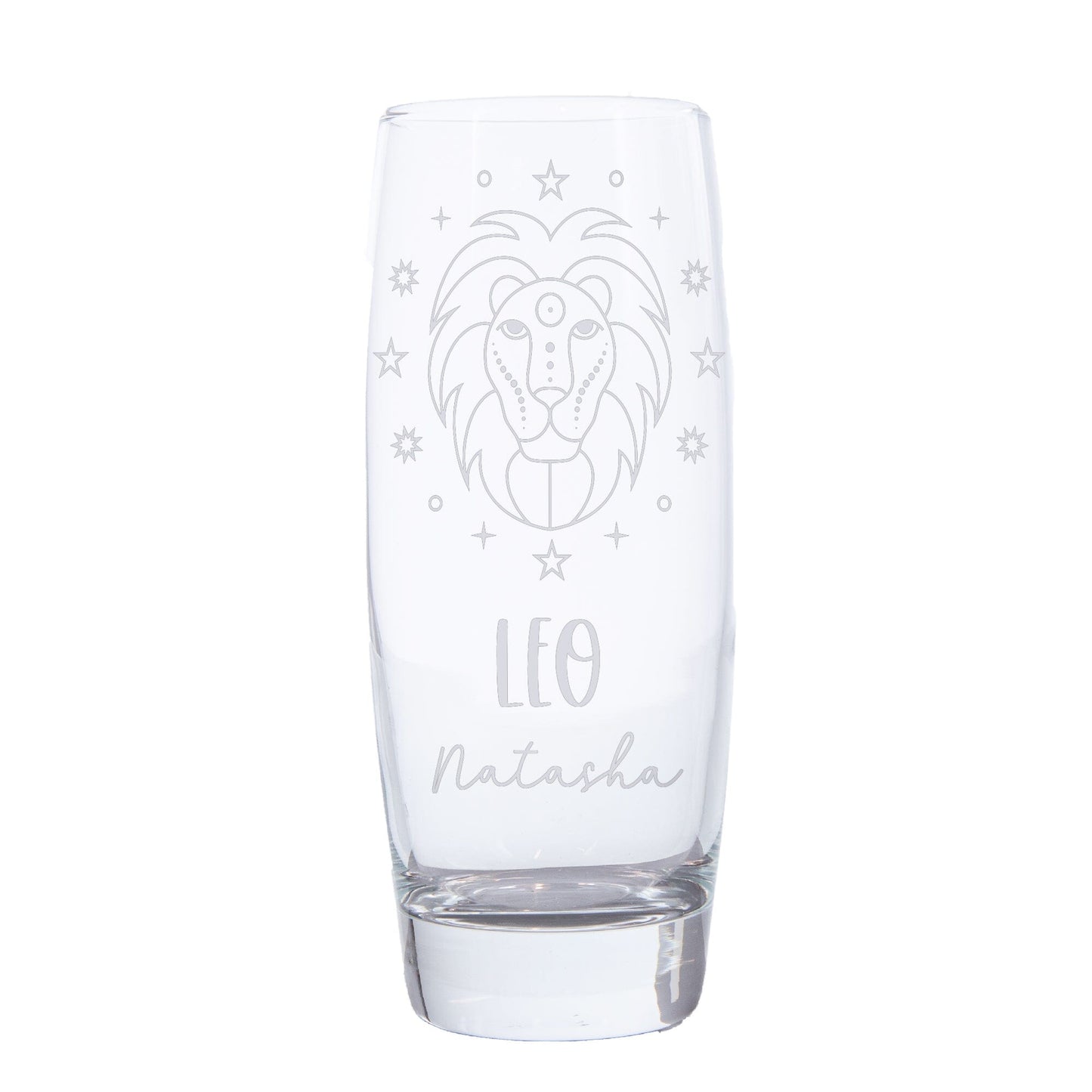 Leo Zodiac sign on Hi Ball glass with a name