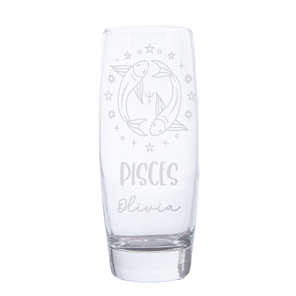 Pisces Zodiac sign on Hi Ball glass with a name