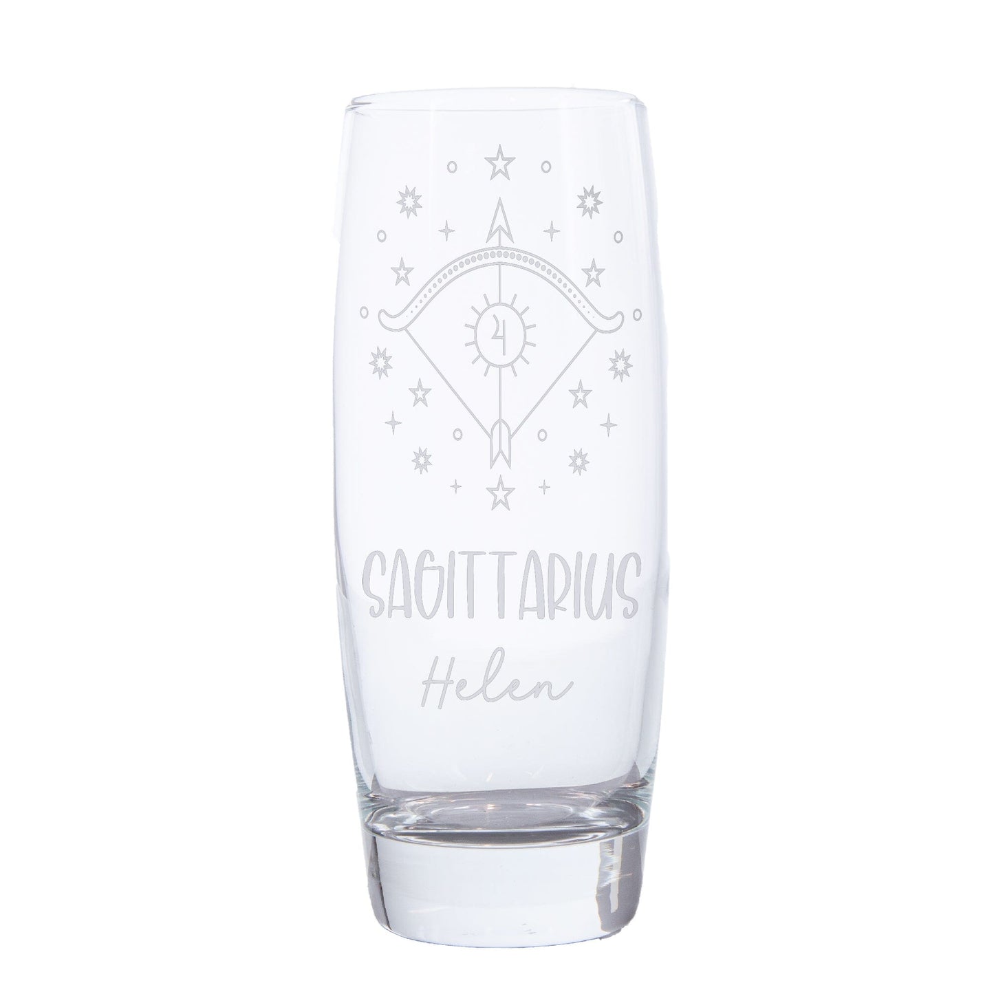 Sagittarius Zodiac sign on Hi Ball glass with a name