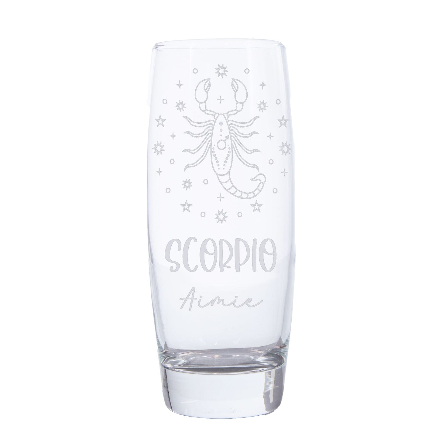 Scorpio Zodiac sign on Hi Ball glass with a name