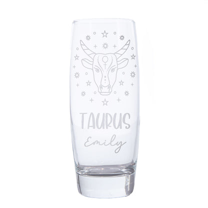 Taurus Zodiac sign on Hi Ball glass with a name