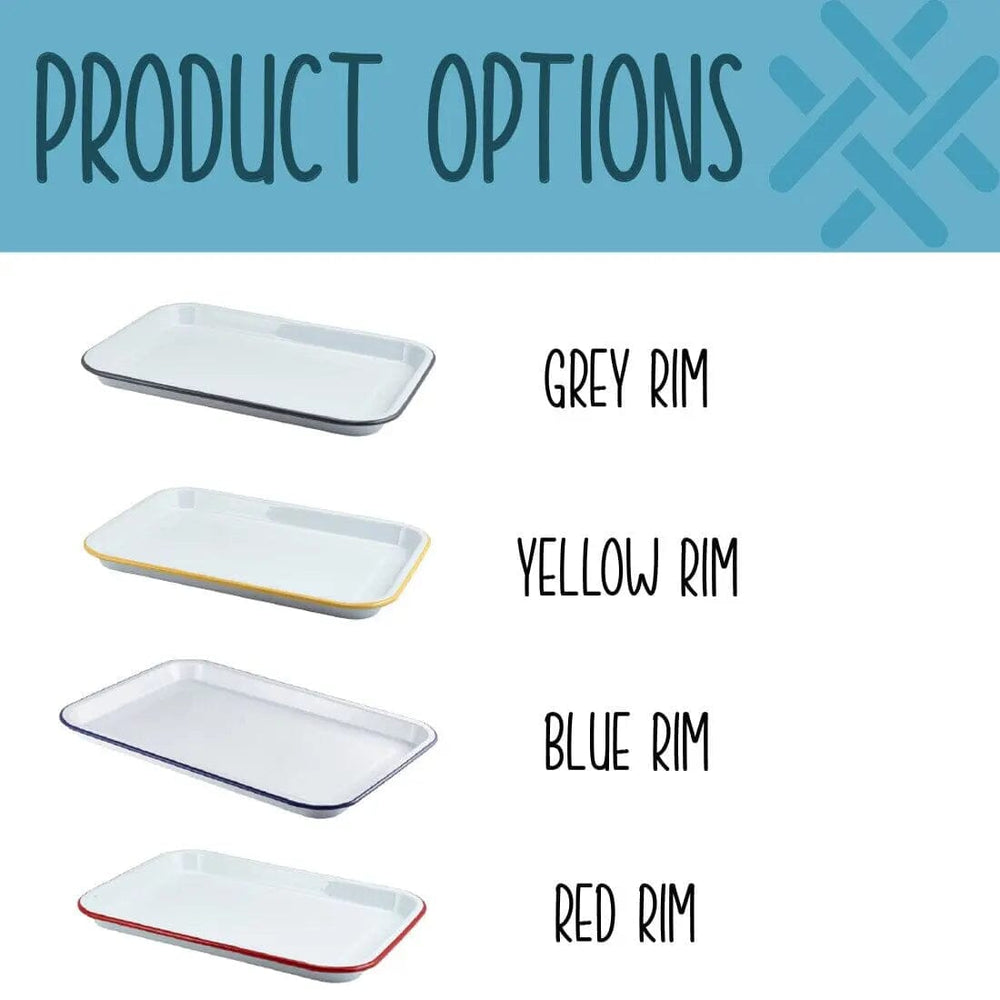 Personalised Enjoy Your Breakfast Enamel Serving Tray Enamel - White with Yellow Rim  