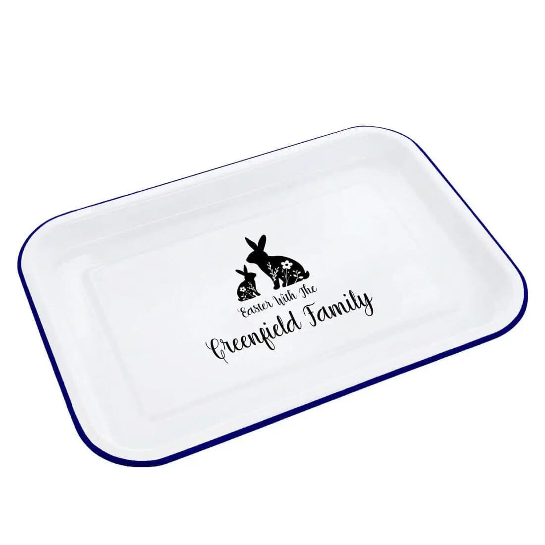 Personalised Family Easter Enamel Serving Tray - Duncan Stewart 1978 Enamel-White-with-Blue-Rim Duncan Stewart 1978