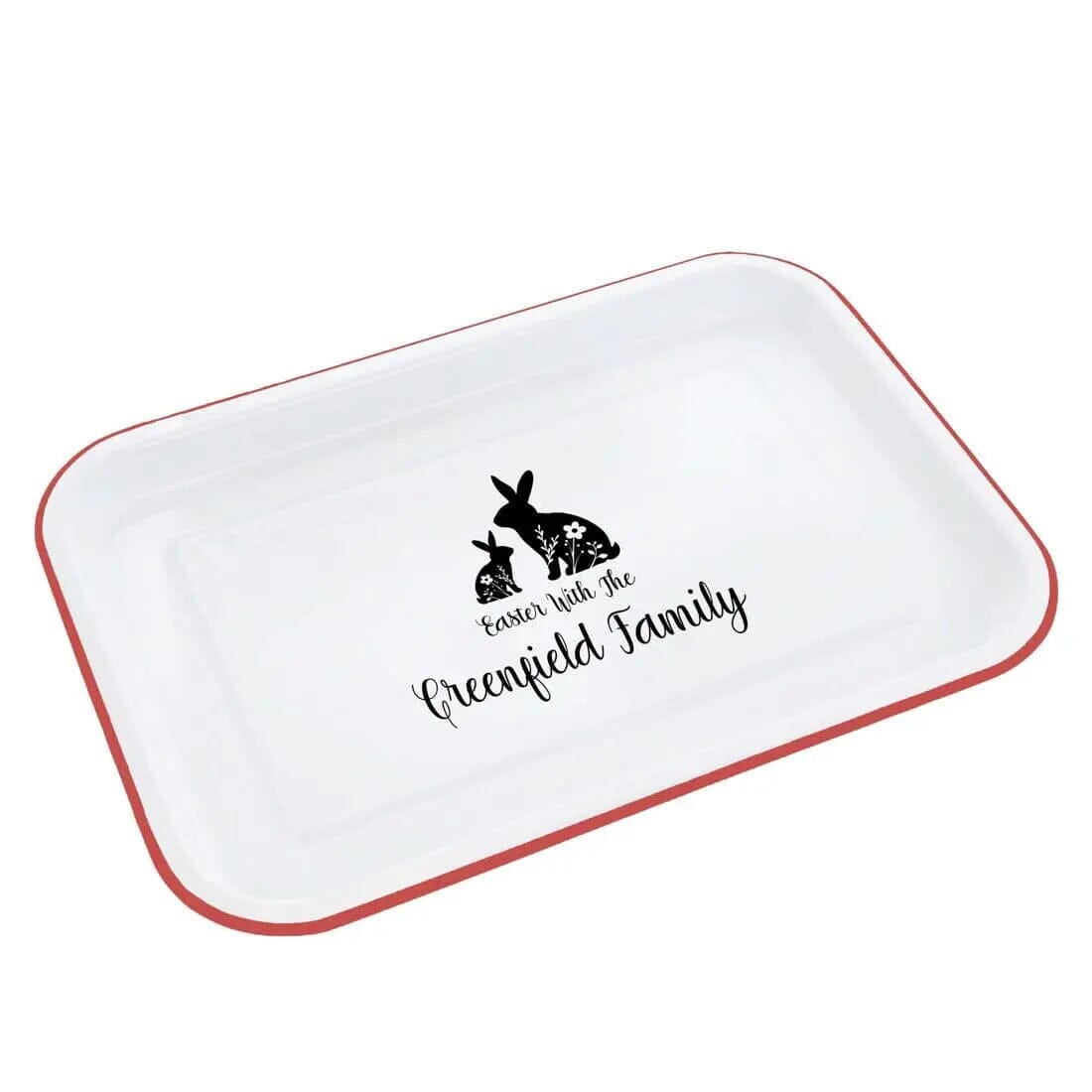 Personalised Family Easter Enamel Serving Tray - Duncan Stewart 1978 Enamel-White-with-Red-Rim Duncan Stewart 1978