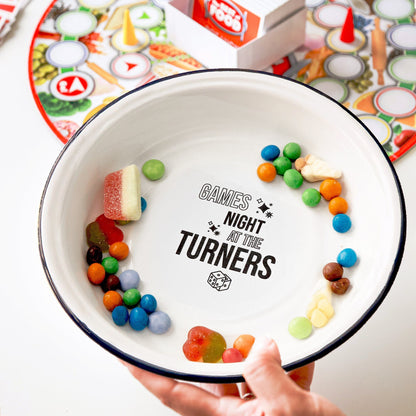 Personalised Family Games Night Enamel Snack Bowl   