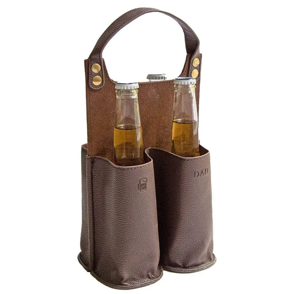 white background image of bottle carrier made from faux leather