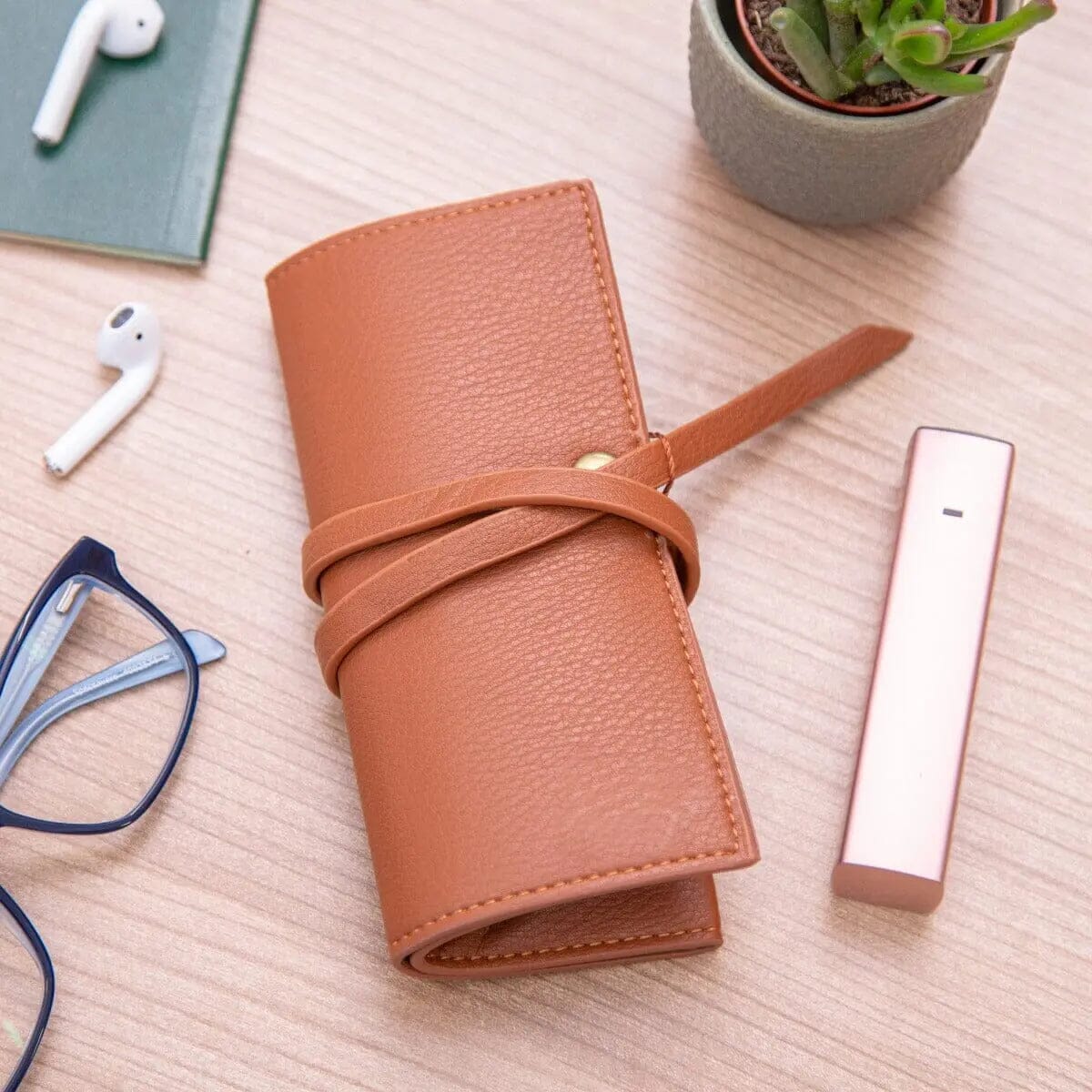 Personalised Faux Leather Cable Tidy NuHide - Tan  