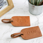faux leather tan brown luggage tagss