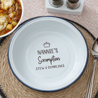 Personalised Favourite Food Enamel Bowl on the table