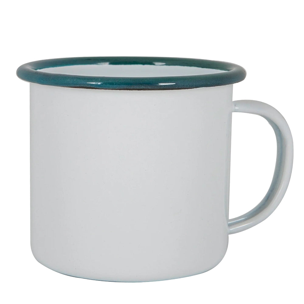 enamel mug with green rim