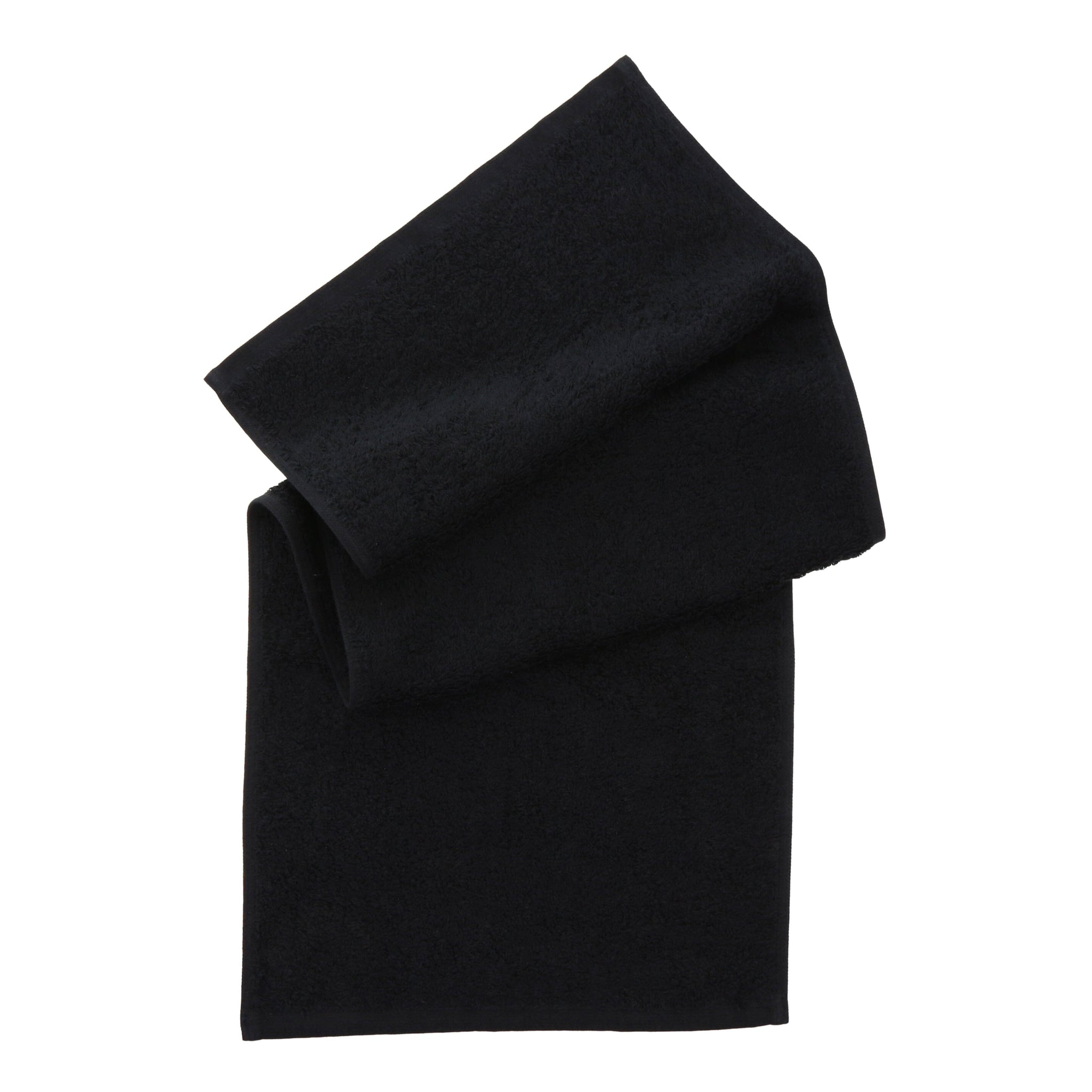 A folded black textured fabric towel or scarf, displayed on a clean white background.