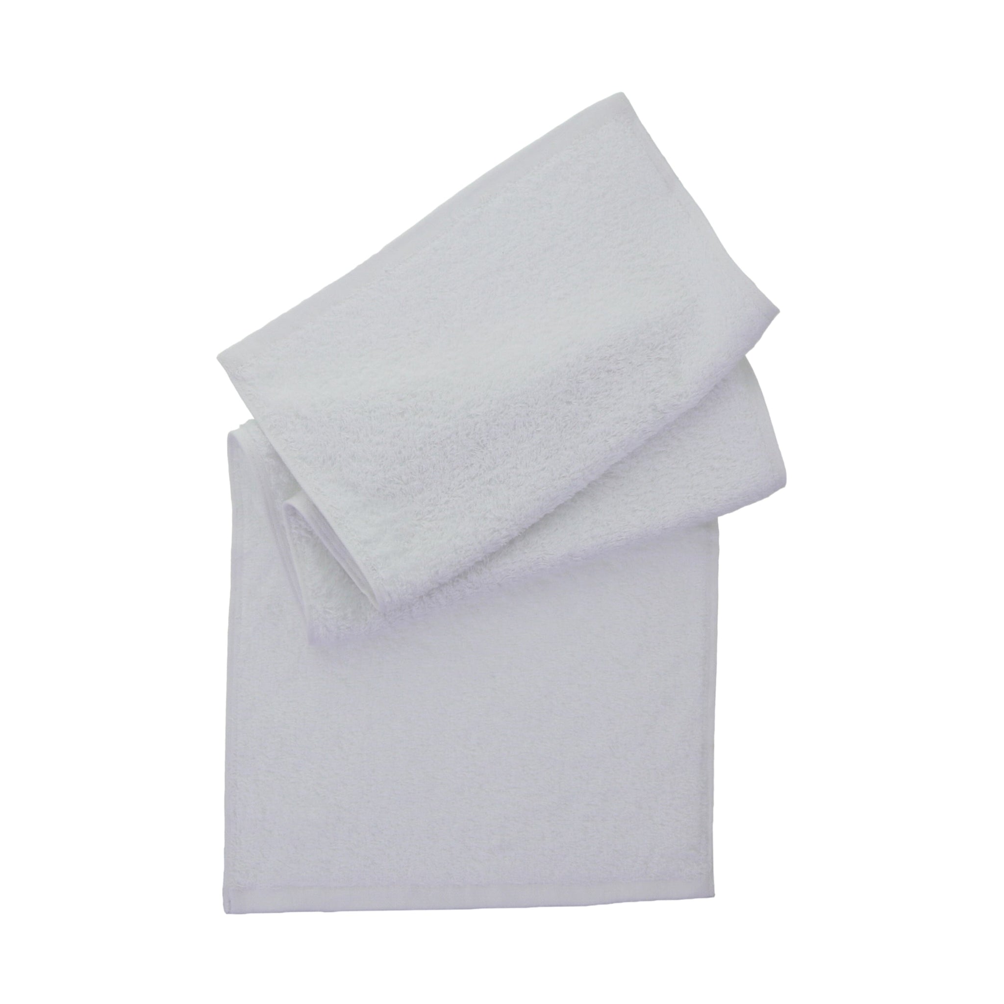 Set of white folded towels on a white background