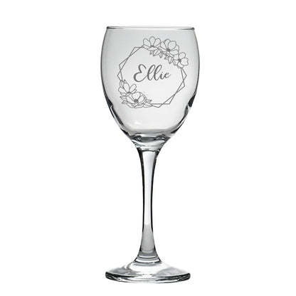 Personalised Floral Geometric Shape Wine Glass