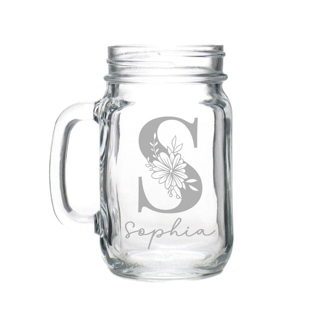 Personalised Floral Initial Glass Cocktail Jar White Backdrop
