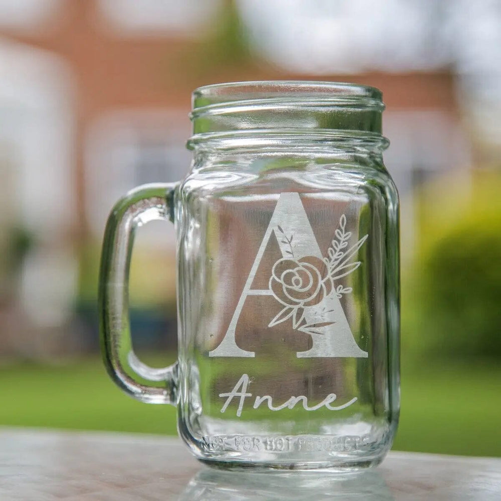 Personalised Floral Initial Glass Cocktail Jar   