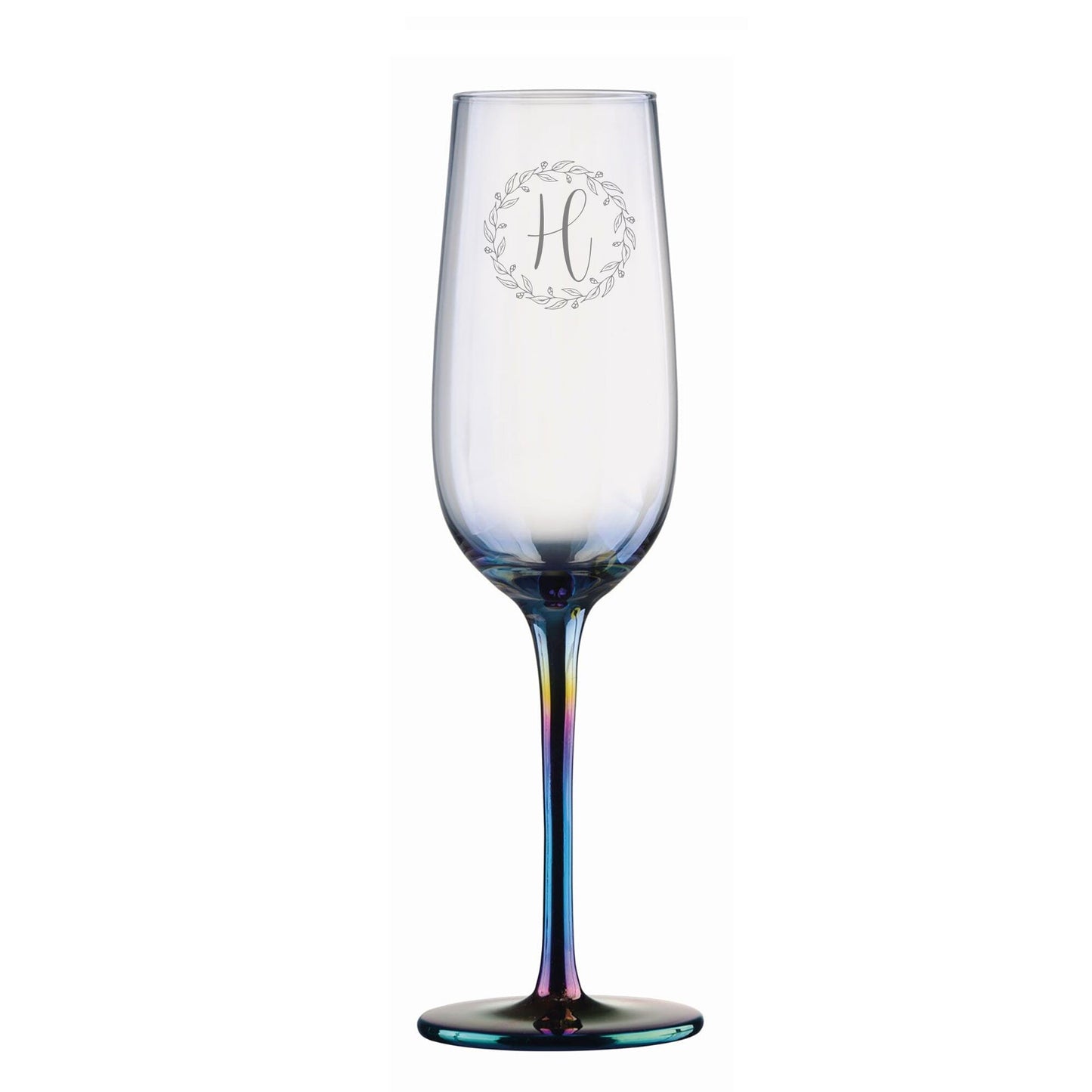 Personalised Floral Initial Metallic Champagne Flute