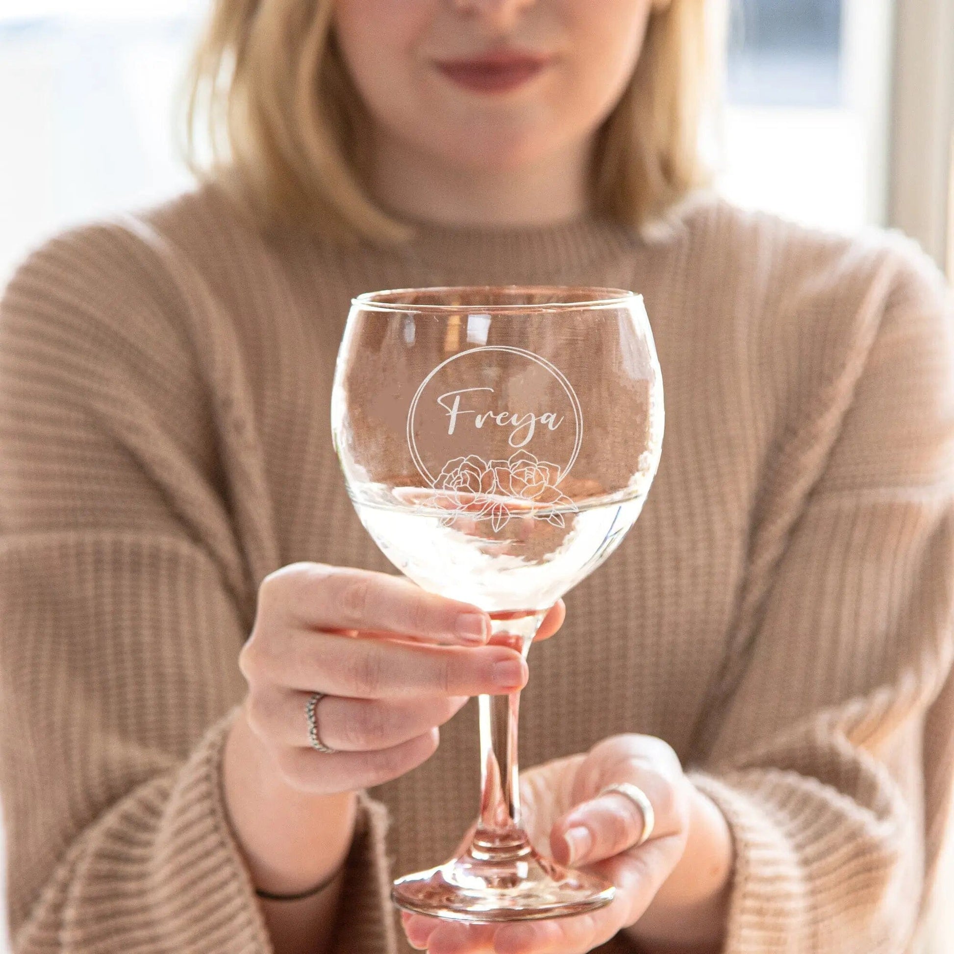 Personalised Engraved Floral Circle Gin Glass