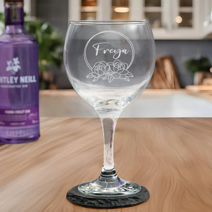 Personalised Engraved Floral Circle Gin Glass