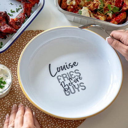 Personalised Fries Before Guys Enamel Bowl   