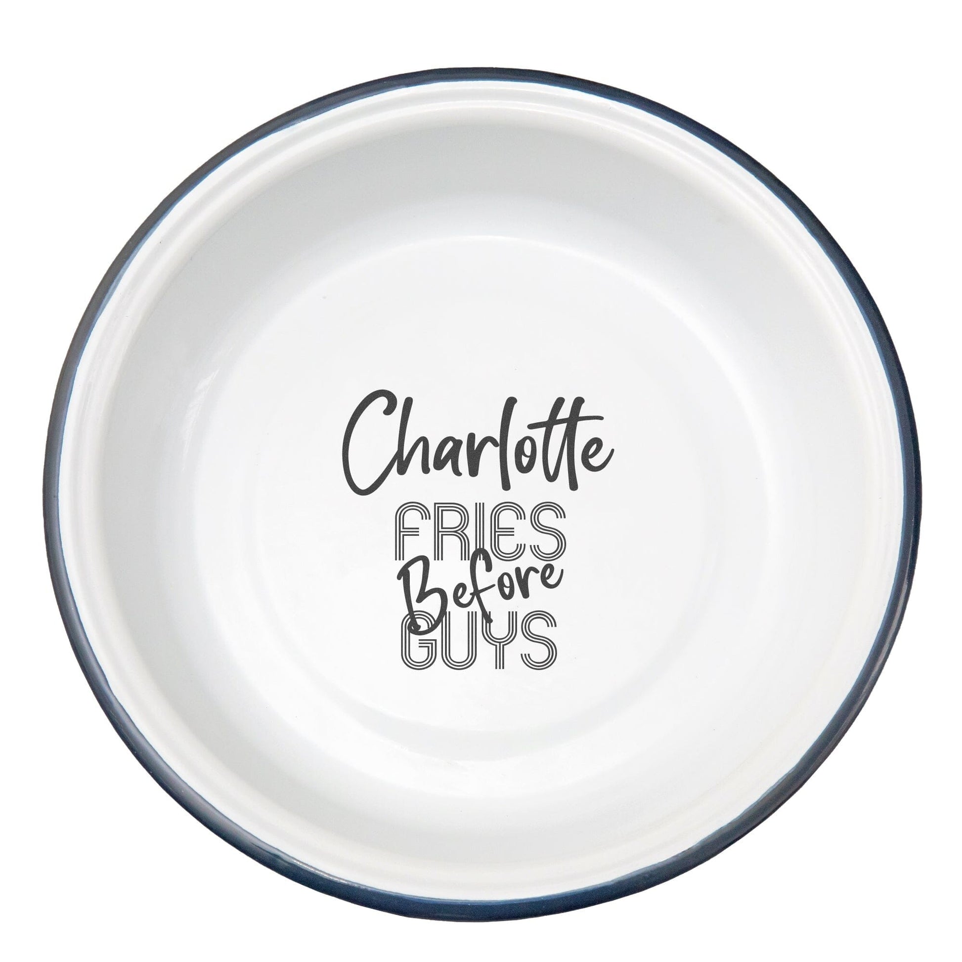 Personalised Fries Before Guys Enamel Bowl  - White backdrop