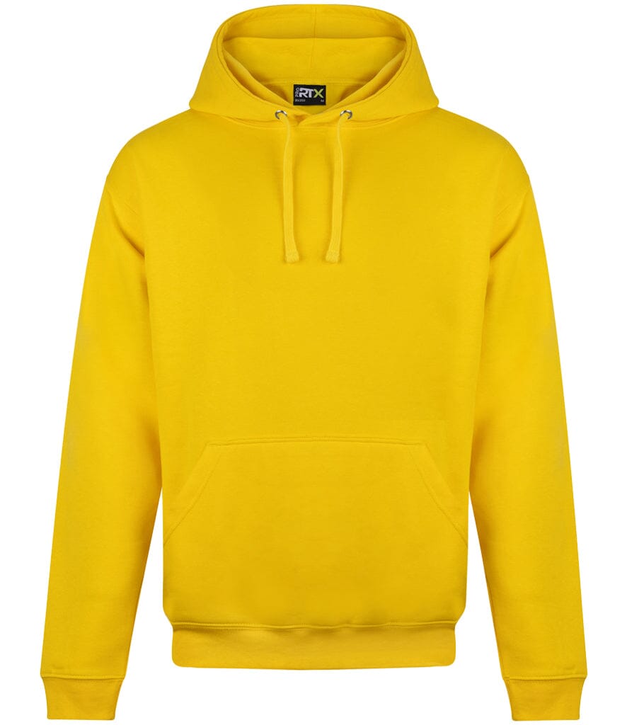 Yellow hoodie with a brand logo on a white background
