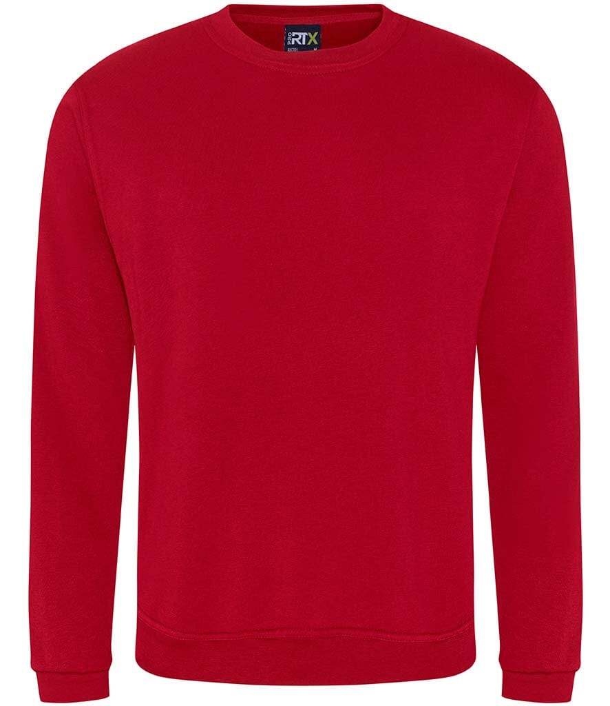 Red sweatshirt with a brand logo on a white background